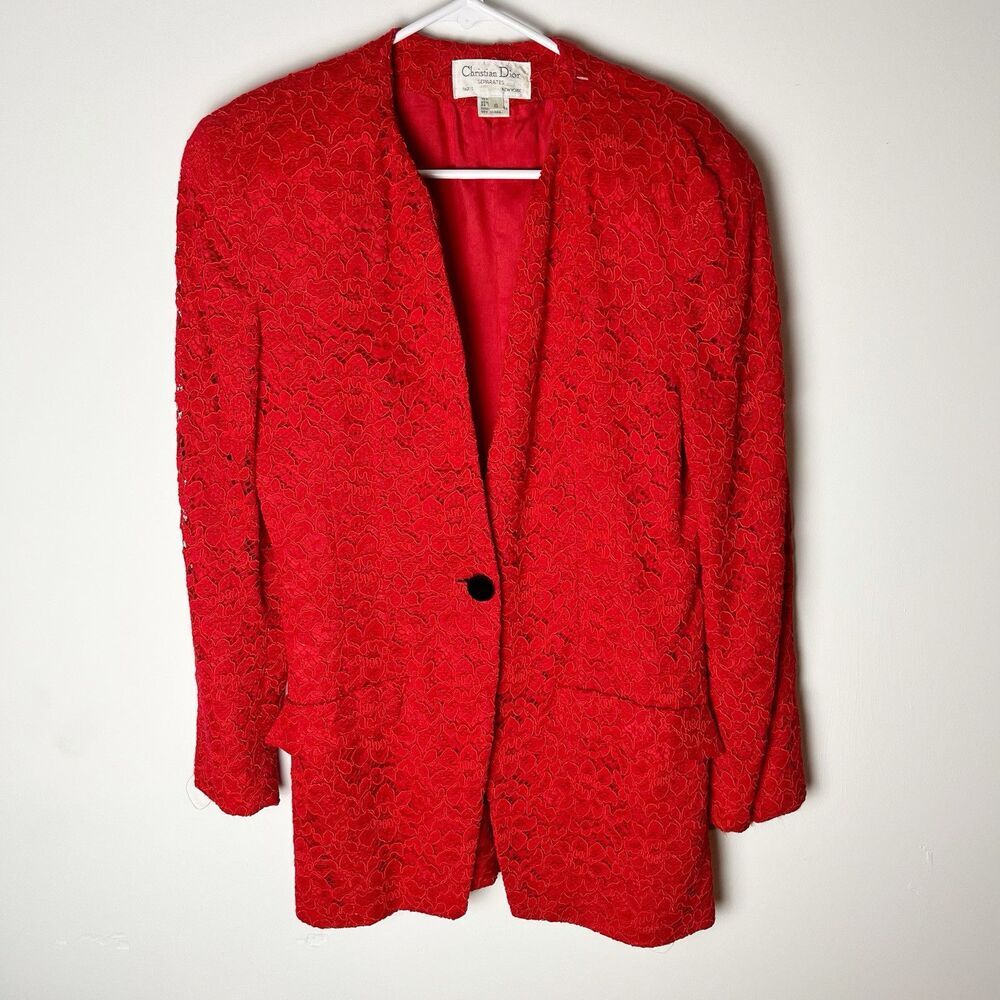 Christian Dior Vintage Red Blazer Jacket Lace Size 6​